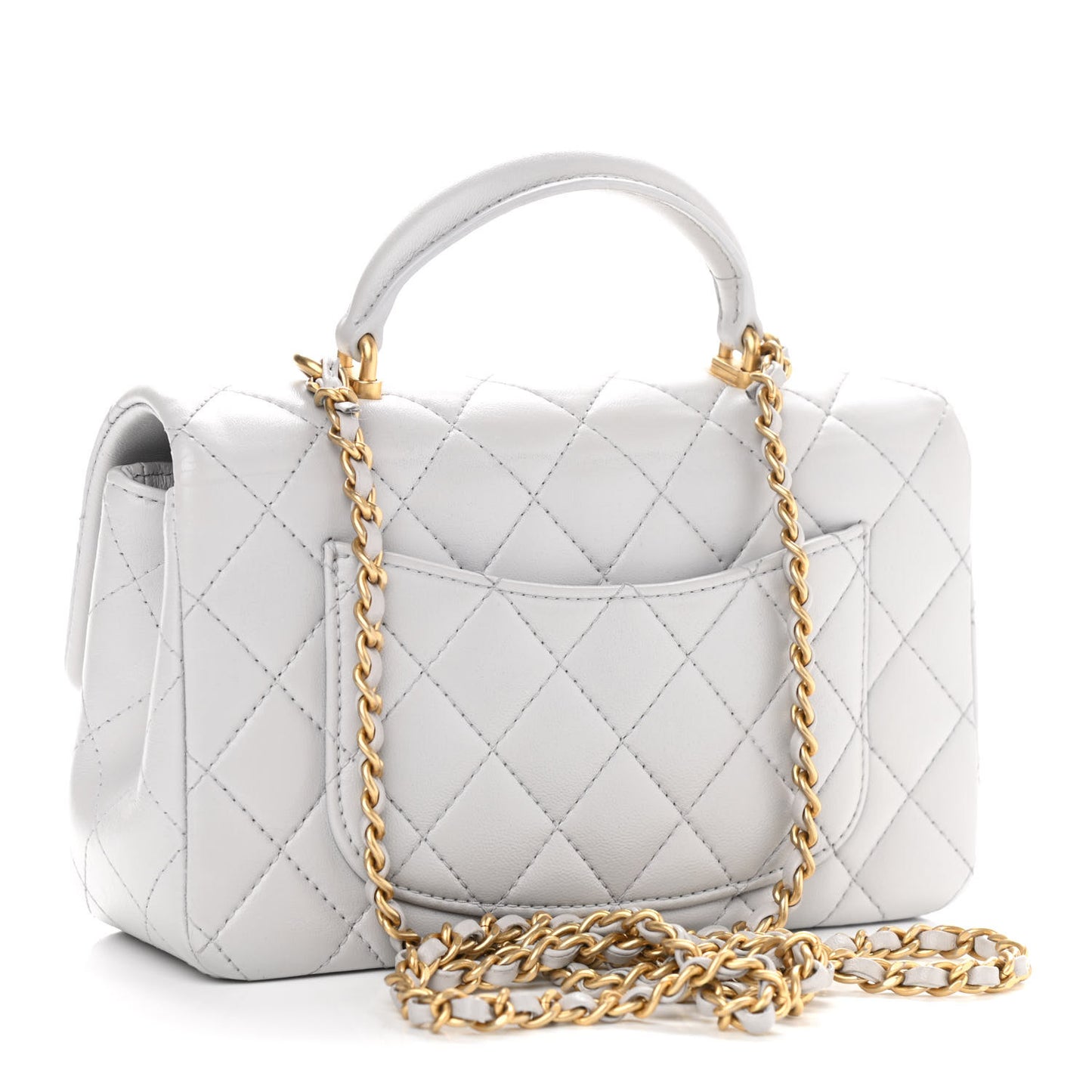 Lambskin Quilted Mini Top Handle Rectangular Flap Grey