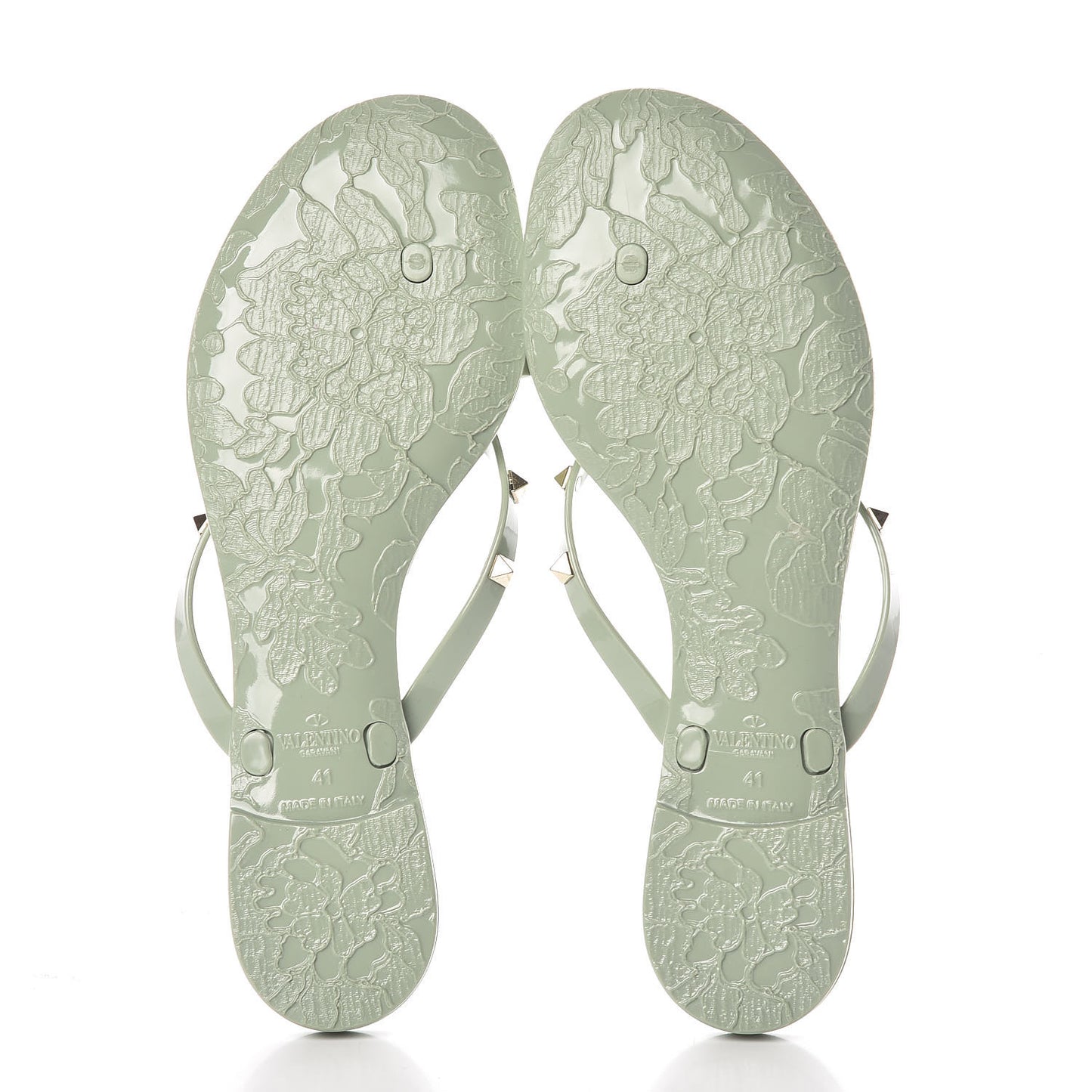 PVC Jelly Rockstud Bow Thong Sandals 41 Water Green