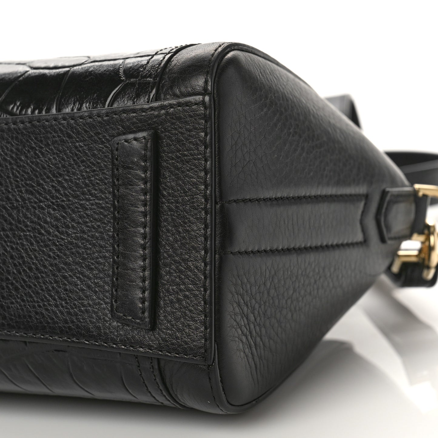 Grained Calfskin Crocodile Embossed Mini Antigona Black