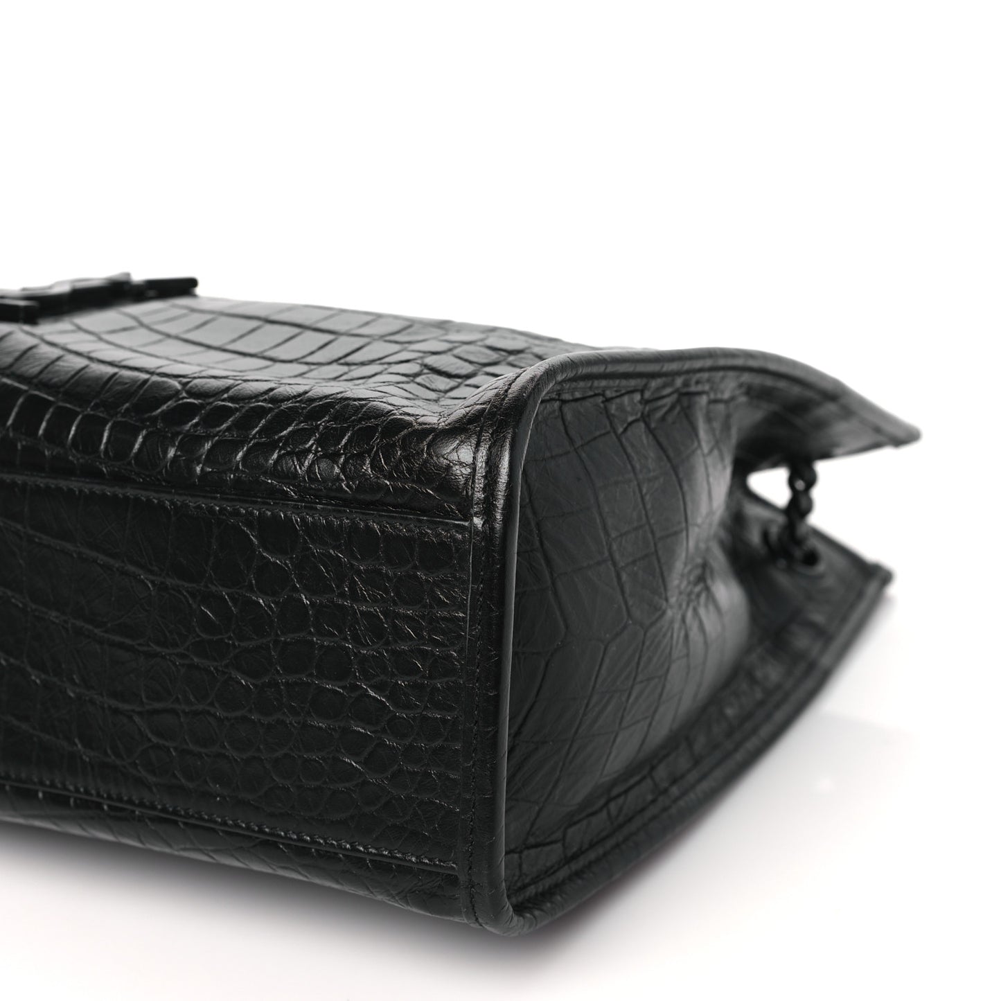 Calfskin Crocodile Embossed Monogram Medium Niki Shopping Bag Black