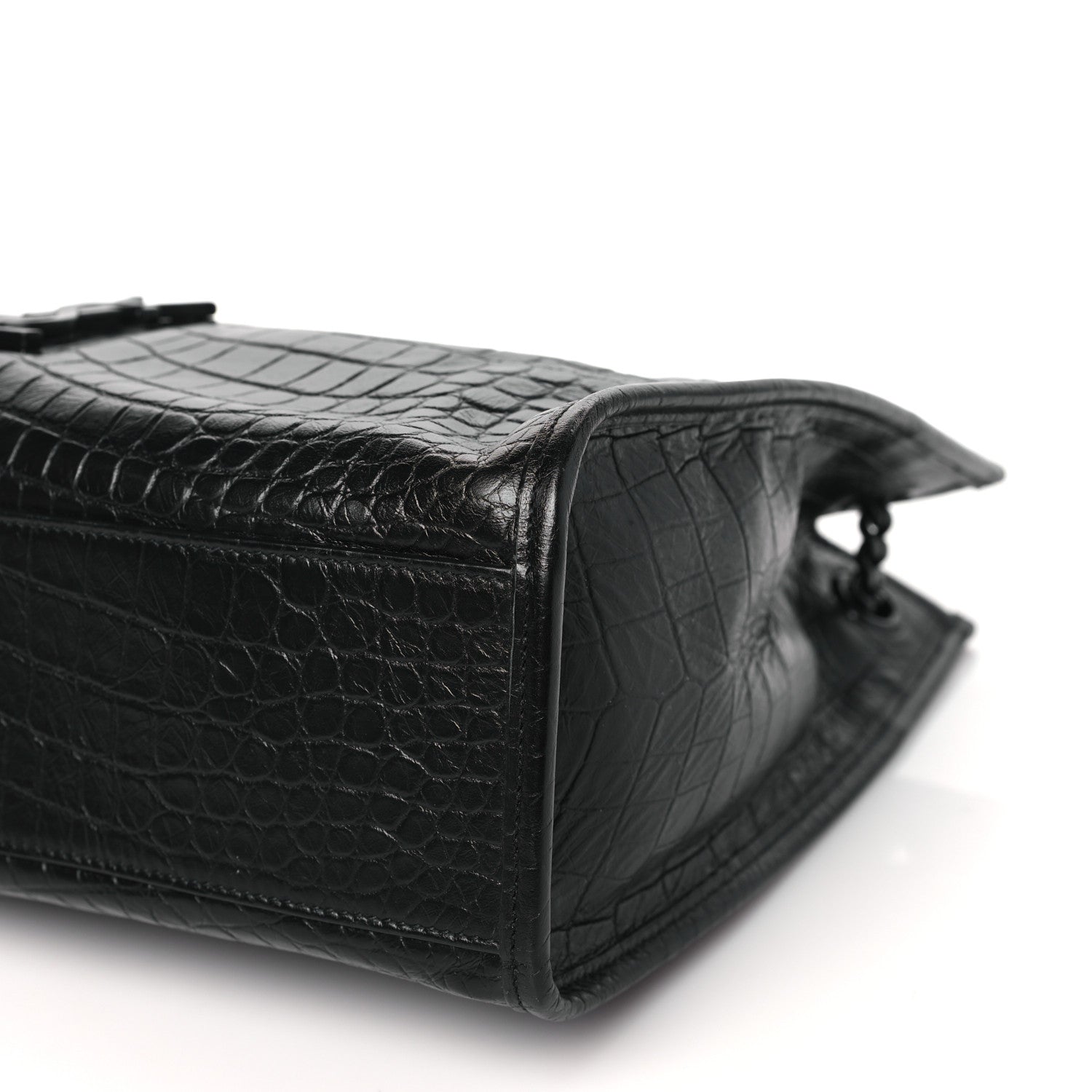 Saint Laurent Calfskin Crocodile Embossed Monogram Medium Niki Shopping Bag Black 9 of 9