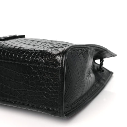 Saint Laurent Calfskin Crocodile Embossed Monogram Medium Niki Shopping Bag Black 9 of 9