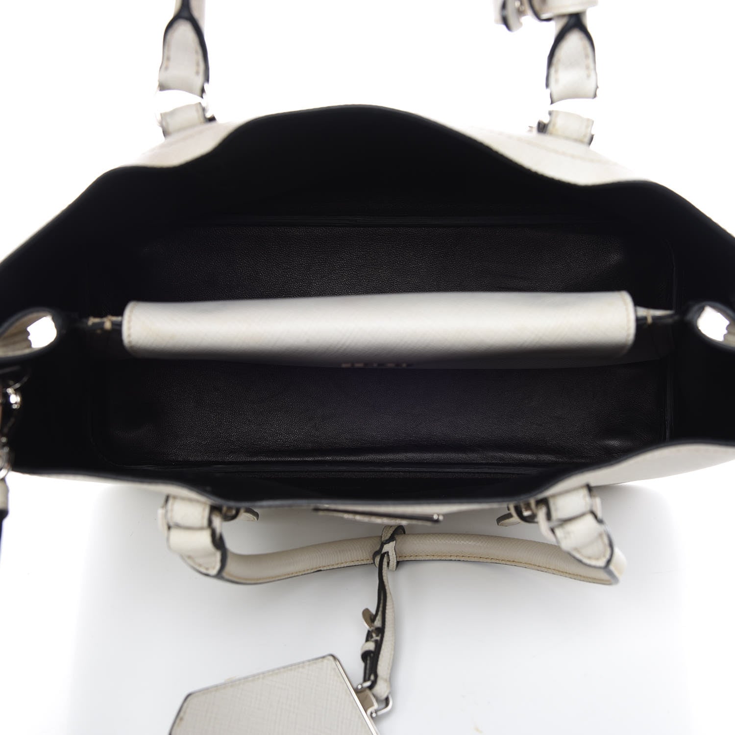 Prada Saffiano Cuir Medium Double Handle Tote Talco Black 7 of 13
