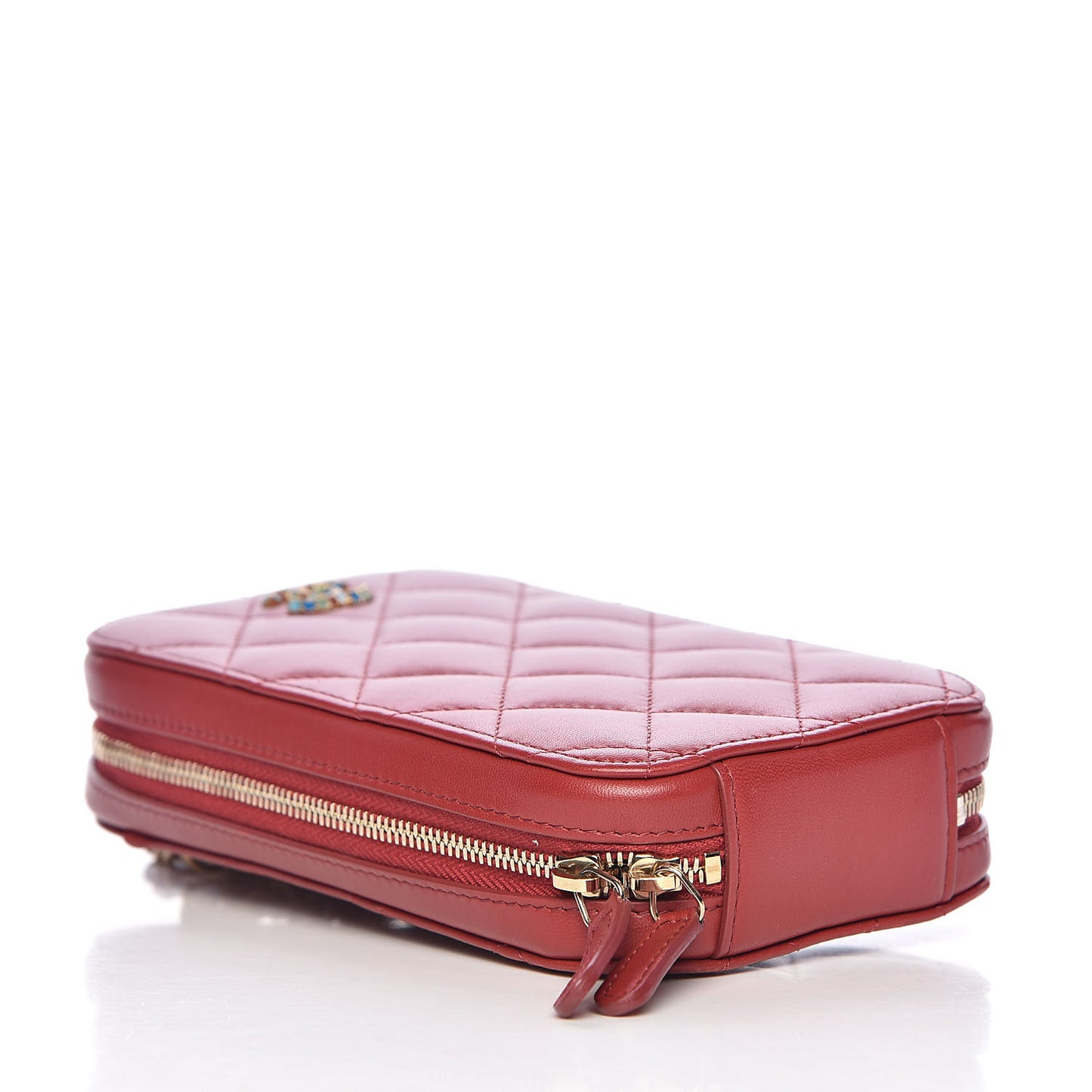 Lambskin Quilted Zip Phone Case Red
