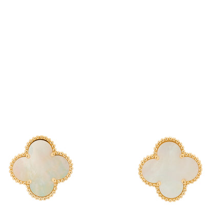 Van Cleef & Arpels 18K Yellow Gold Mother of Pearl Magic Alhambra Earrings 1 of 3