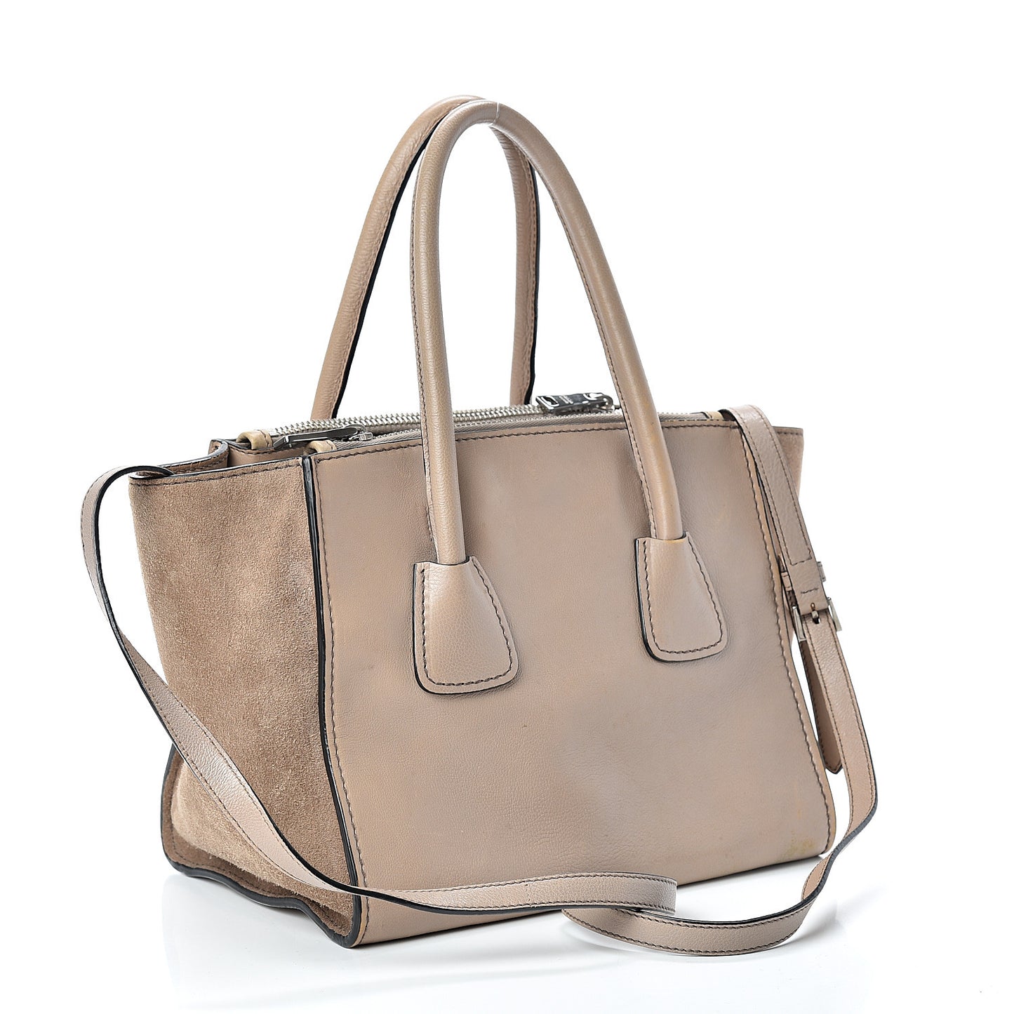 Glace Calf Suede Twin Pocket Tote Pomice