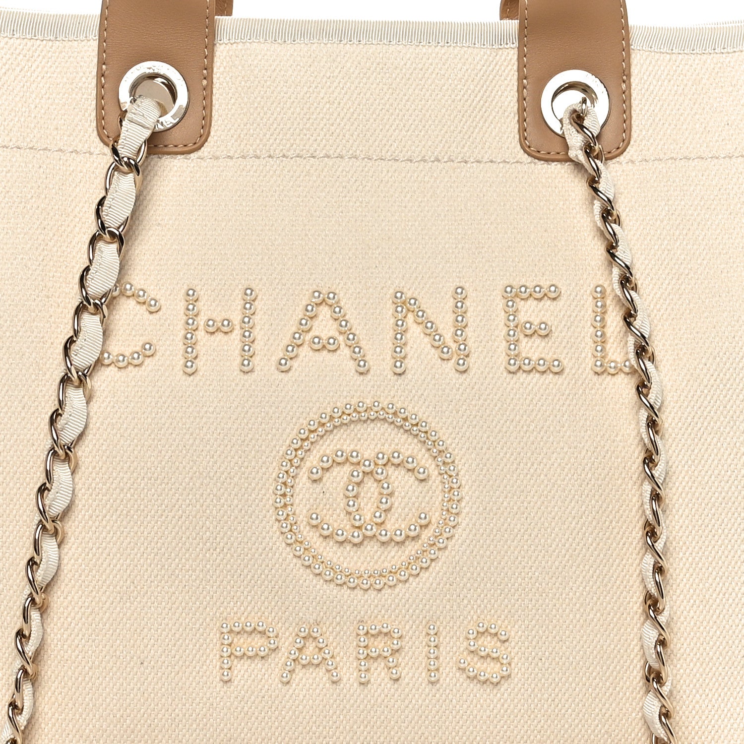Chanel Canvas Pearl Large Deauville Tote Ecru Beige 5 of 10