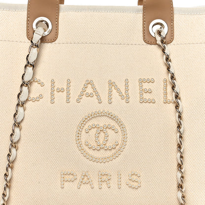 Chanel Canvas Pearl Large Deauville Tote Ecru Beige 5 of 10