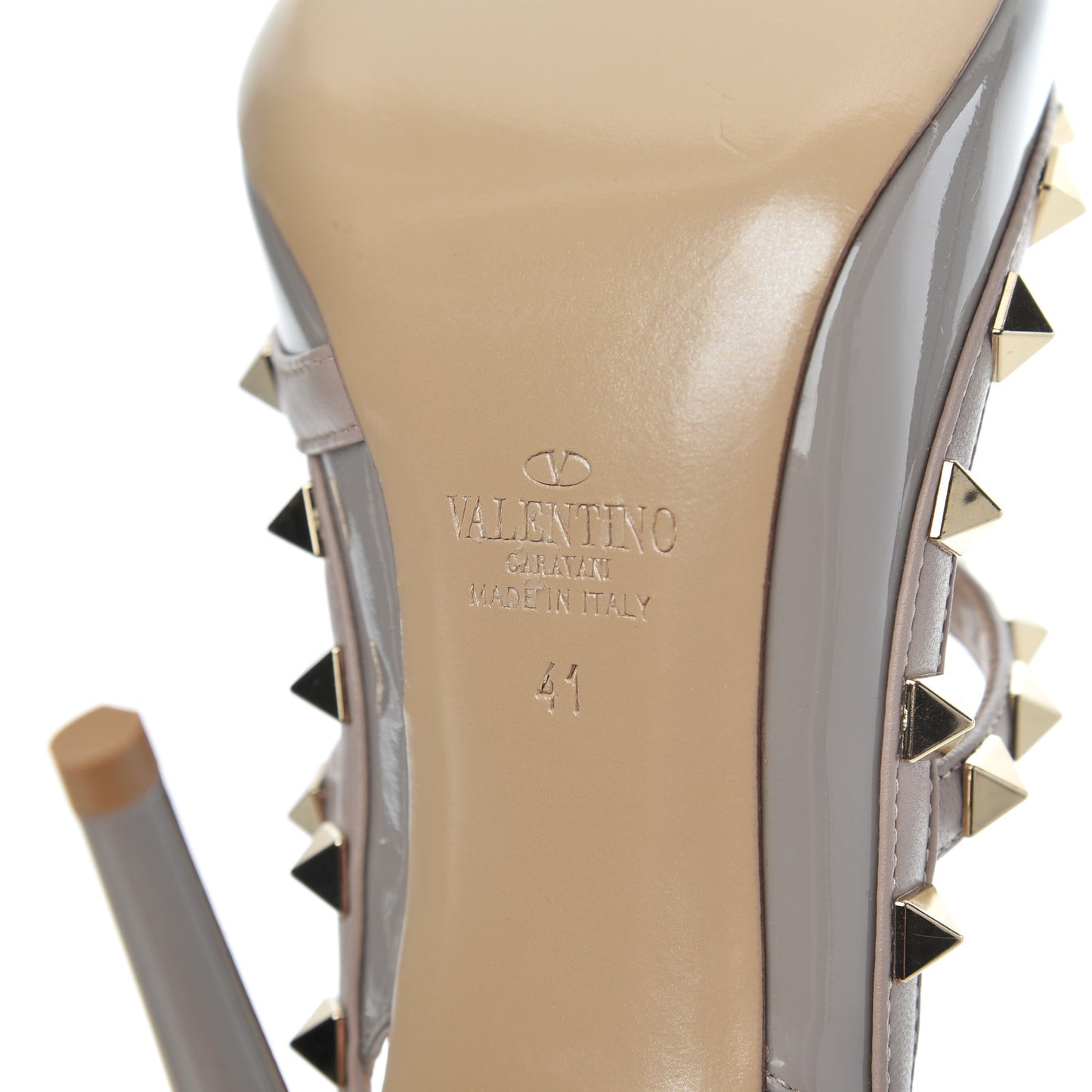 Patent Nappa Rockstud Ankle Strap 100mm Pumps 41 Perla Poudre
