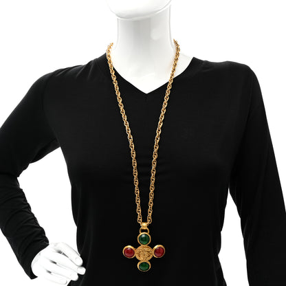 Chanel Crystal Gripoix Poured Glass Brooch Pendant Necklace Gold Green Red 2 of 7