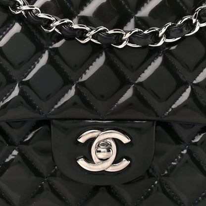 Chanel Patent Calfskin Quilted Bi-Color Medium Double Flap Navy Blue Black 9 of 11