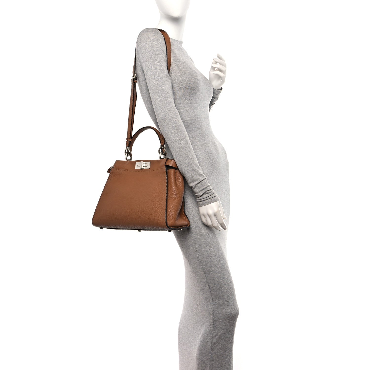 Fendi Cuoio Romano Selleria Bi-Color Medium Peekaboo Iconic Satchel Mou Deserto 2 of 11