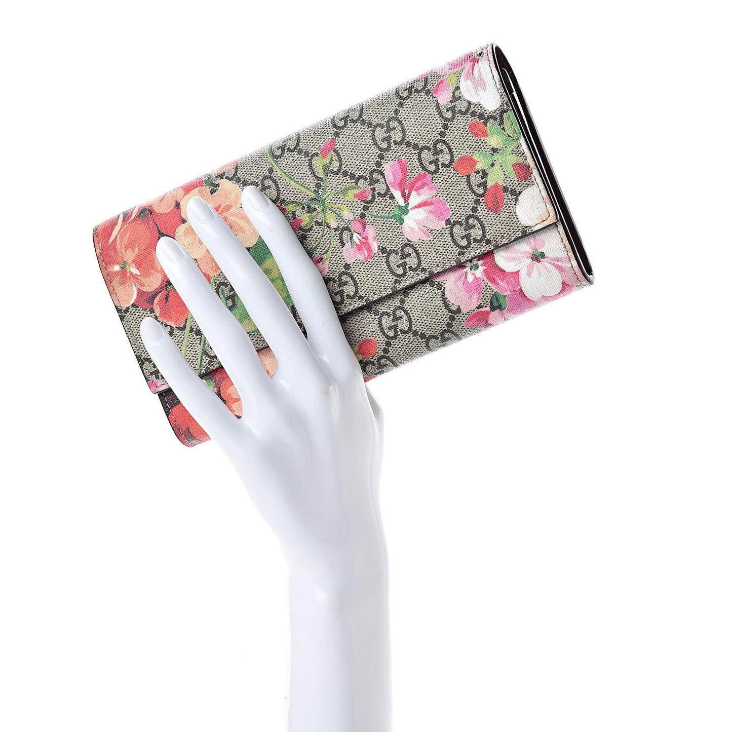 GG Supreme Monogram Blooms Continental Wallet Beige Multicolor Dry Rose