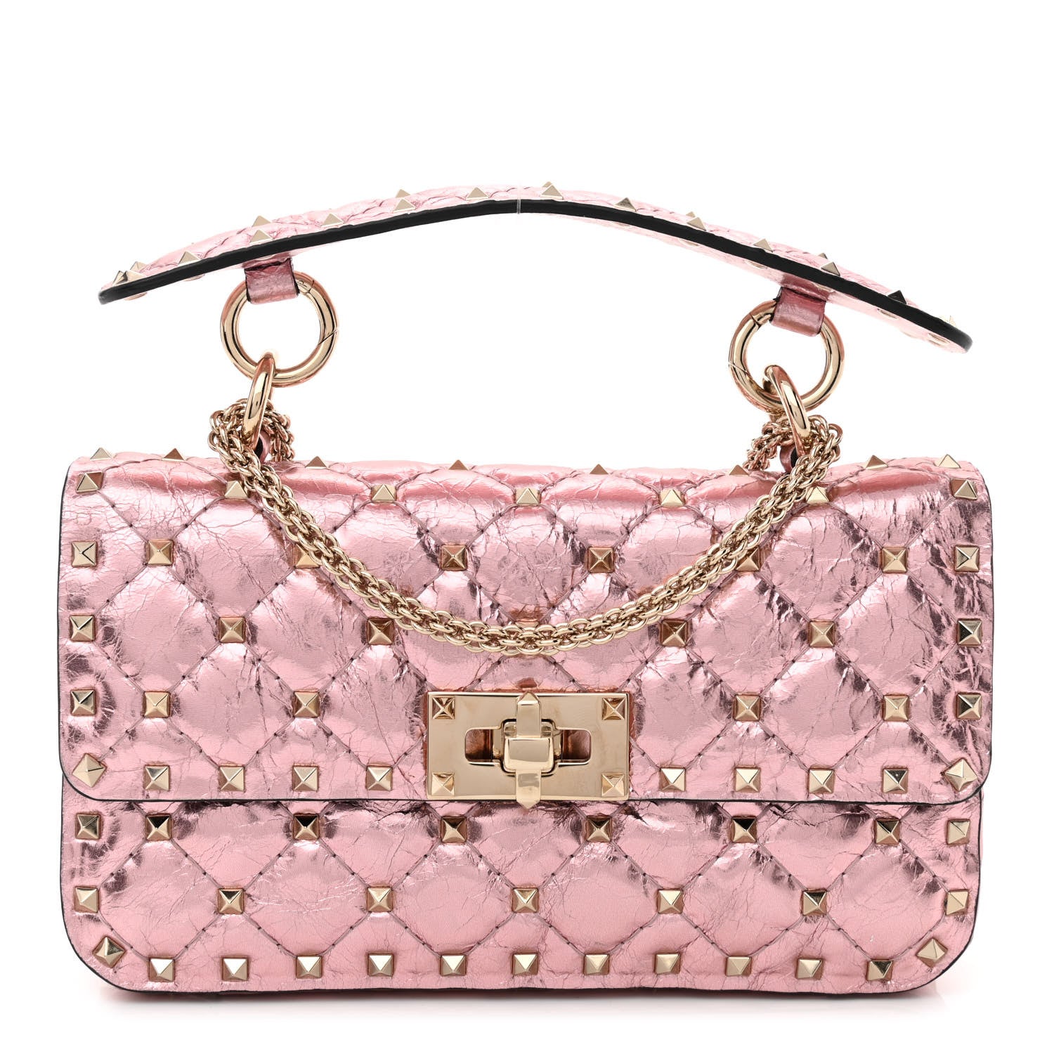 Valentino Garavani Metallic Wrinkled Lambskin Small Rockstud Spike Shoulder Bag Lipstick 1 of 11