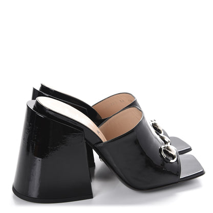 Gucci Patent Lexi Horsebit High-Heel Slide Sandals 38 Black 4 of 10