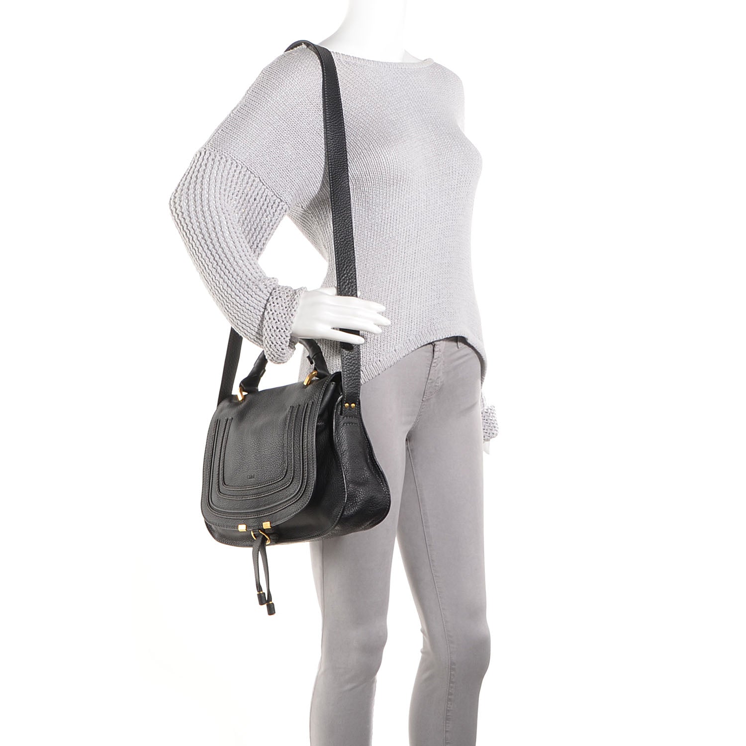 Chloe Calfskin Medium Marcie Top Handle Bag Black 2 of 10