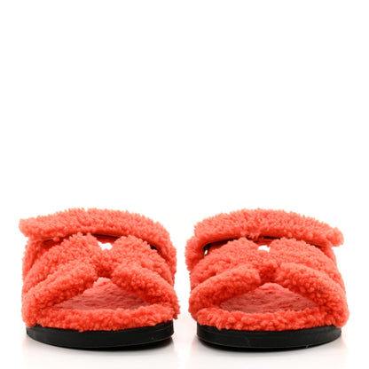Hermes Woolskin Womens Chypre Sandals 37 Orange 2 of 7