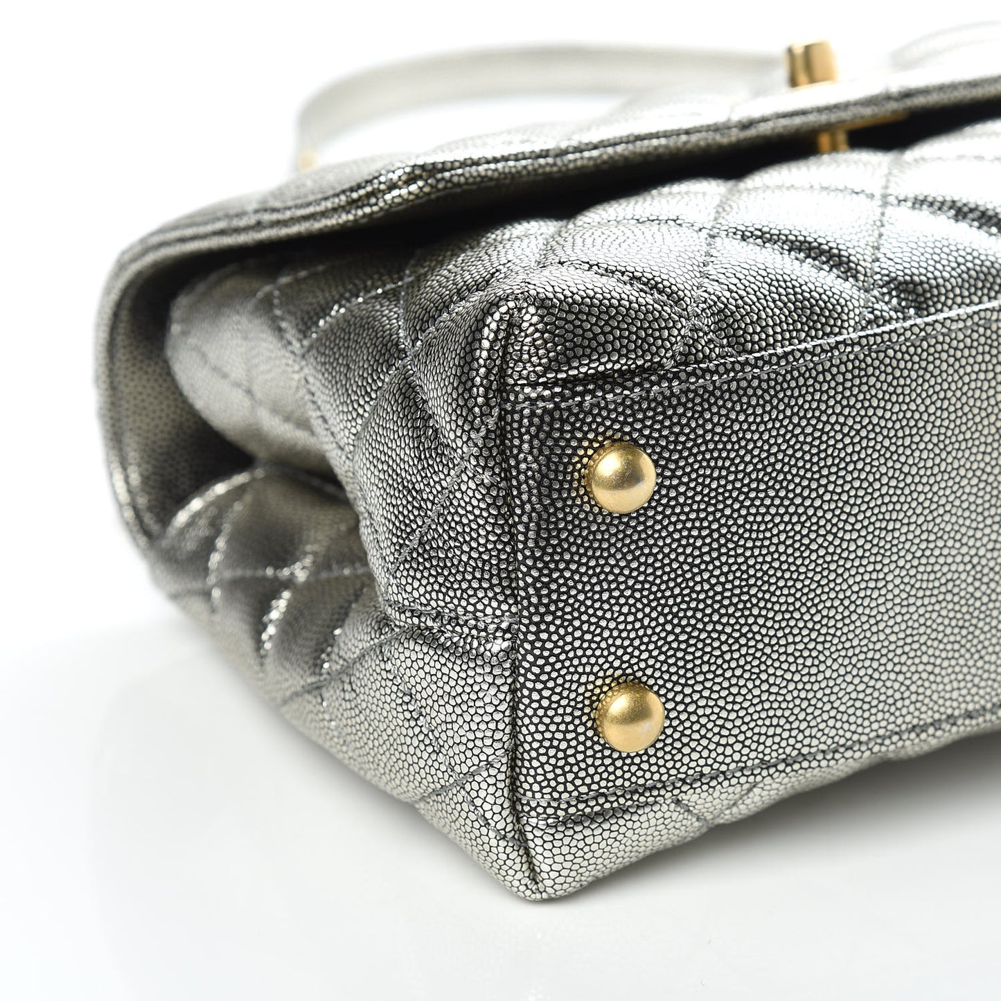 Metallic Caviar Quilted Mini Coco Handle Flap Silver