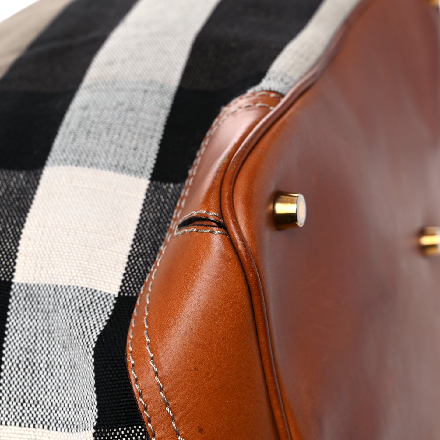 Canvas Mega Check Traveler Tote Dark Tan