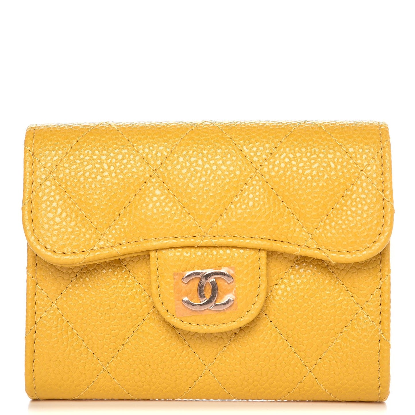 Caviar Quilted Flap Card Holder Wallet Yellow