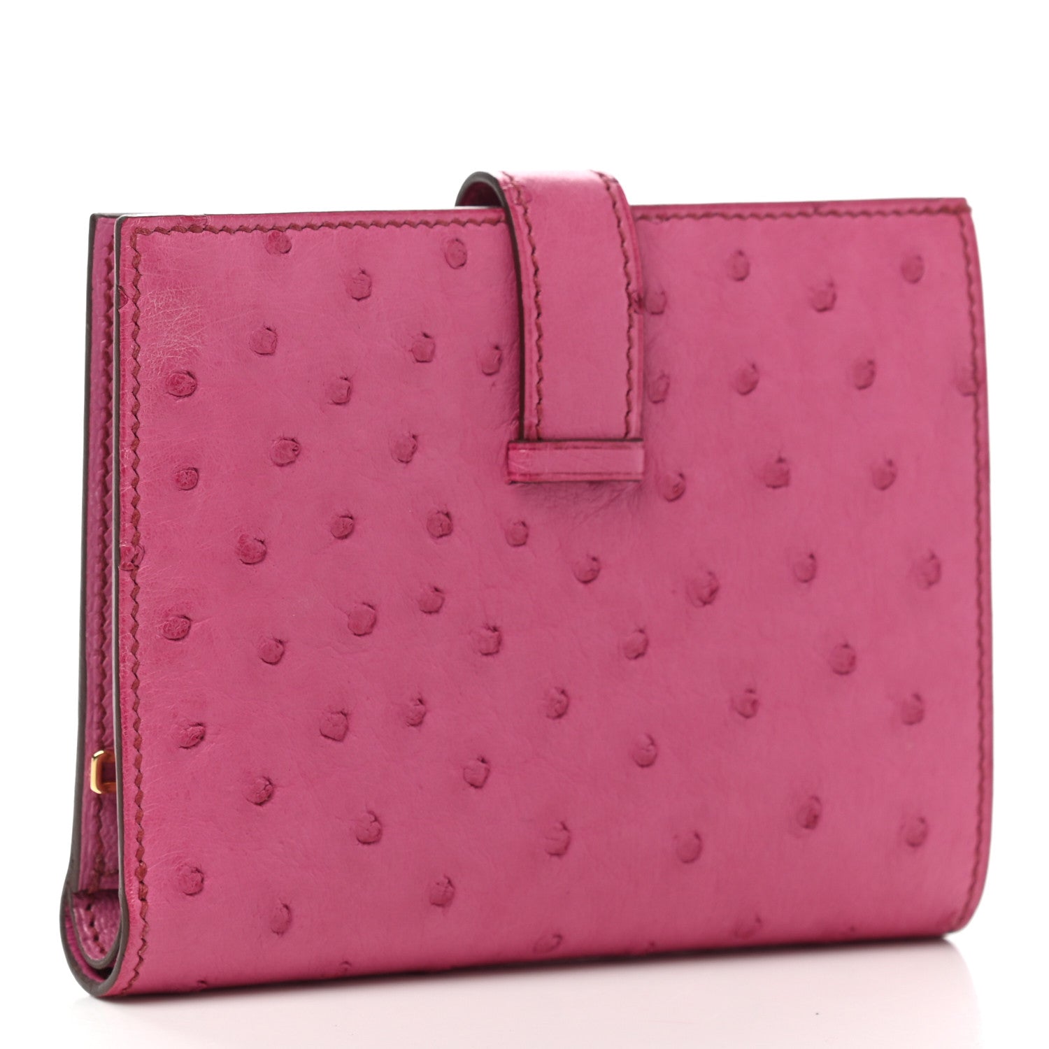 Hermes Ostrich Bearn Compact Wallet Fuchsia 3 of 7