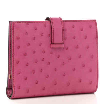Hermes Ostrich Bearn Compact Wallet Fuchsia 3 of 7