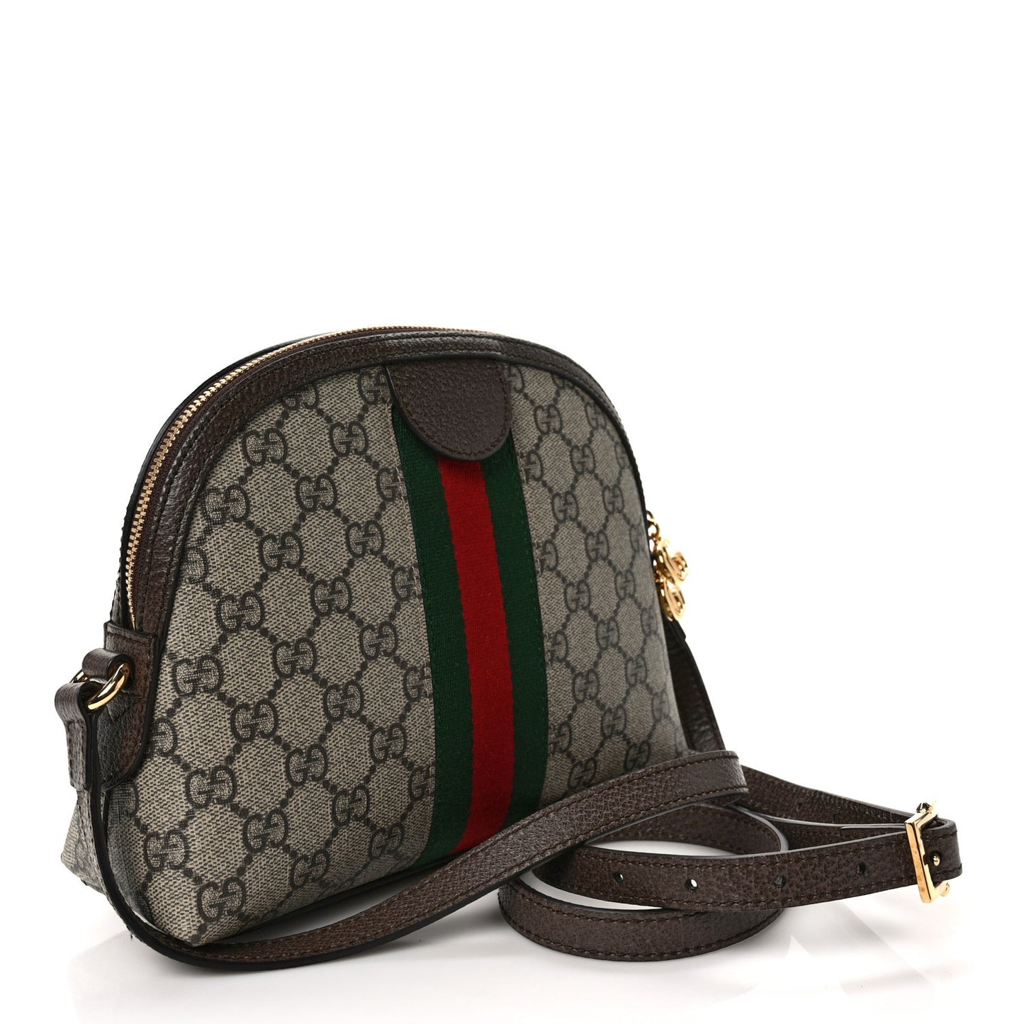 GG Supreme Monogram Textured Dollar Calfskin Web Small Ophidia Dome Shoulder Bag Beige Ebony New Acero