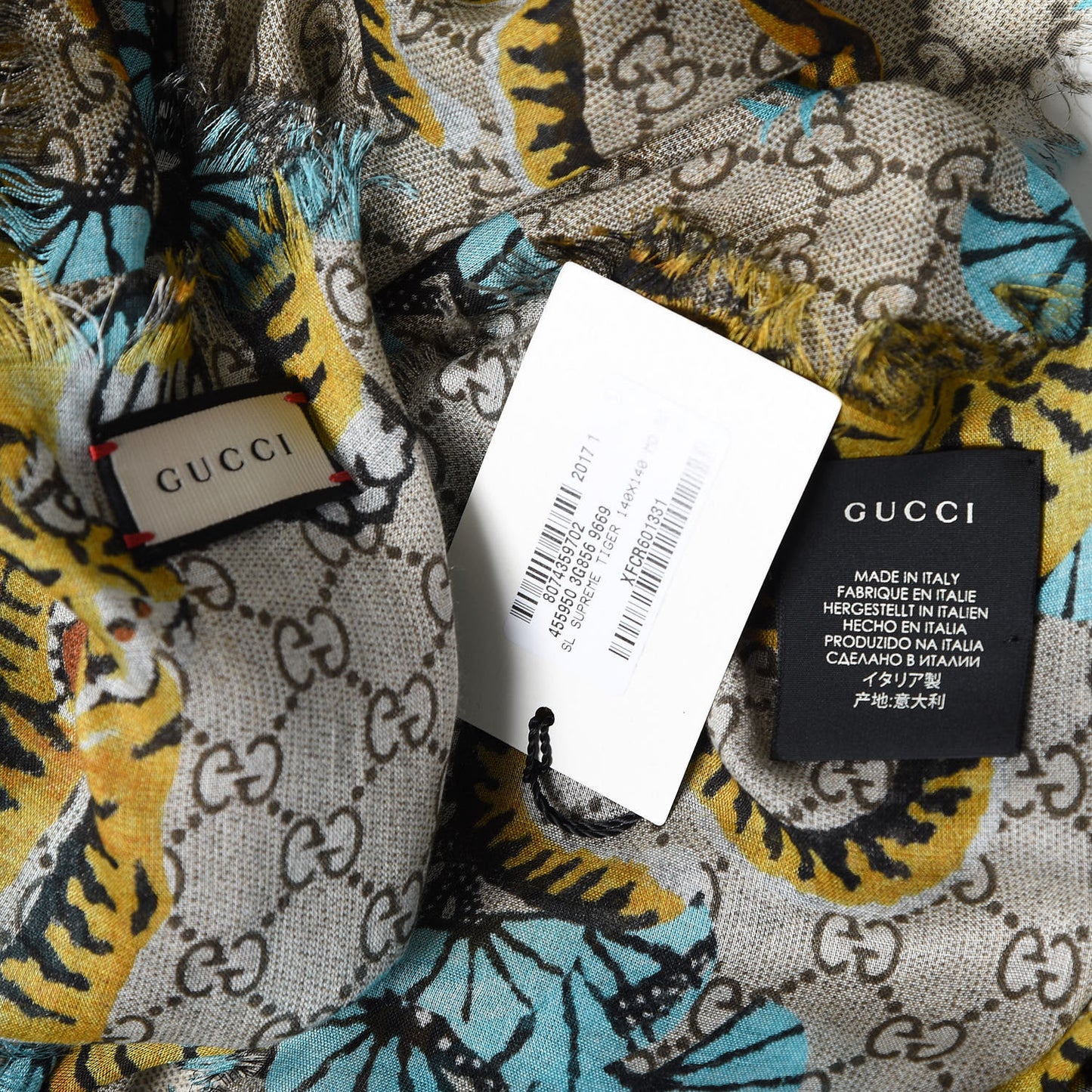 Modal Silk GG Monogram Supreme Tiger Shawl Rope Sky Blue