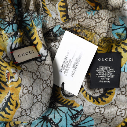 Gucci Modal Silk GG Monogram Supreme Tiger Shawl Rope Sky Blue 5 of 5