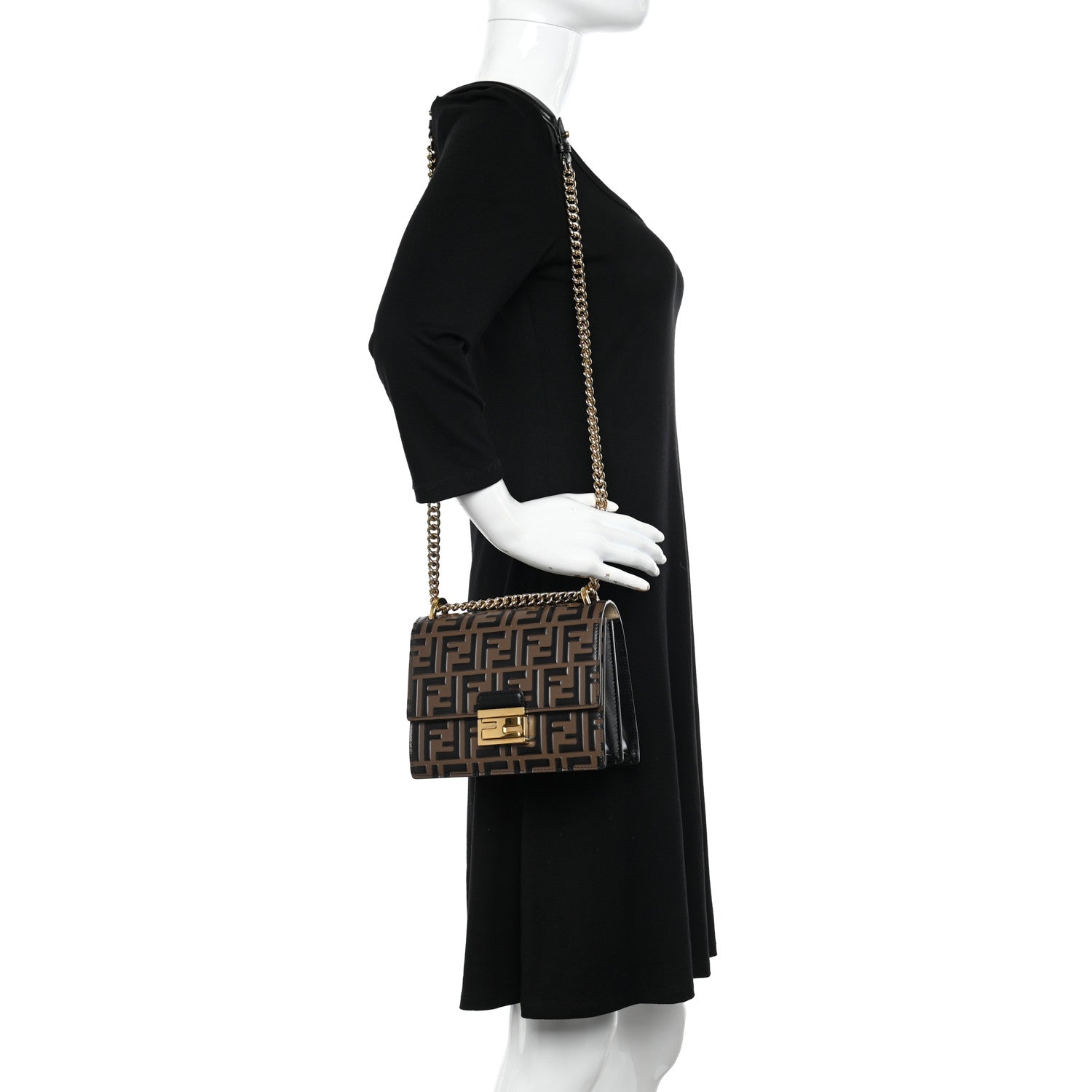 Fendi Vitello Liberty Bi-Color FF 1974 Embossed Small Kan U Shoulder Bag Maya Black 2 of 9