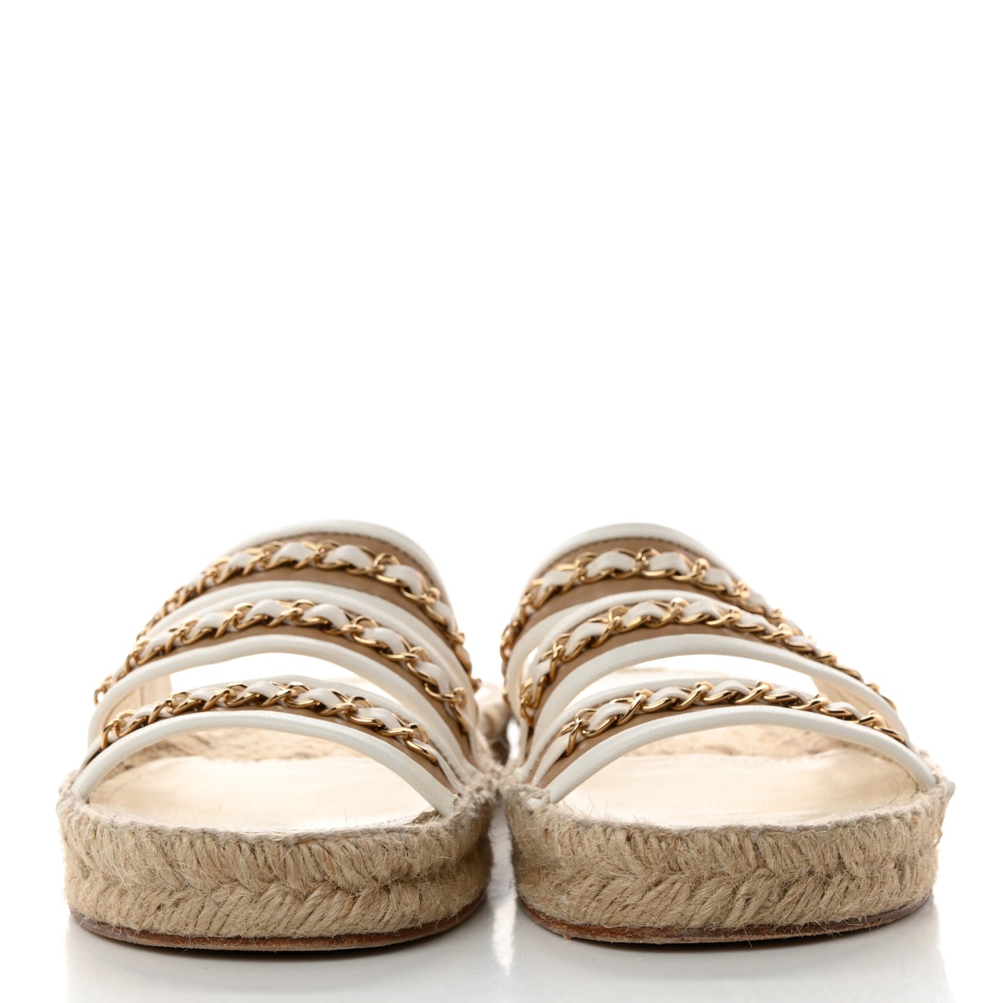 Lambskin Chain Espadrille Slip On Sandals 38 White