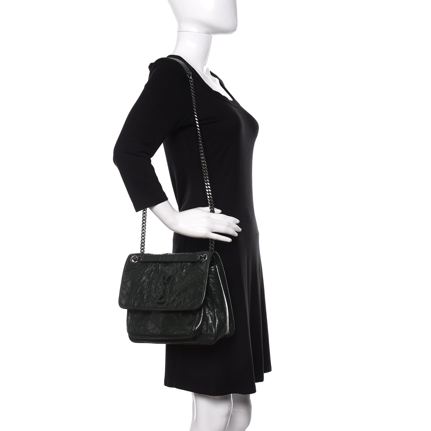 Saint Laurent Crinkled Calfskin Matelasse Monogram Medium Niki Chain Satchel Military Olive 3 of 11