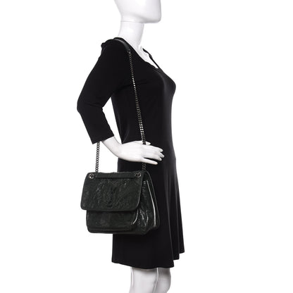 Saint Laurent Crinkled Calfskin Matelasse Monogram Medium Niki Chain Satchel Military Olive 3 of 11