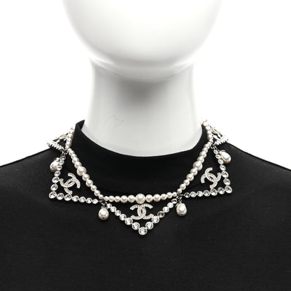 Chanel Crystal Pearl CC Choker Necklace Silver 2 of 4