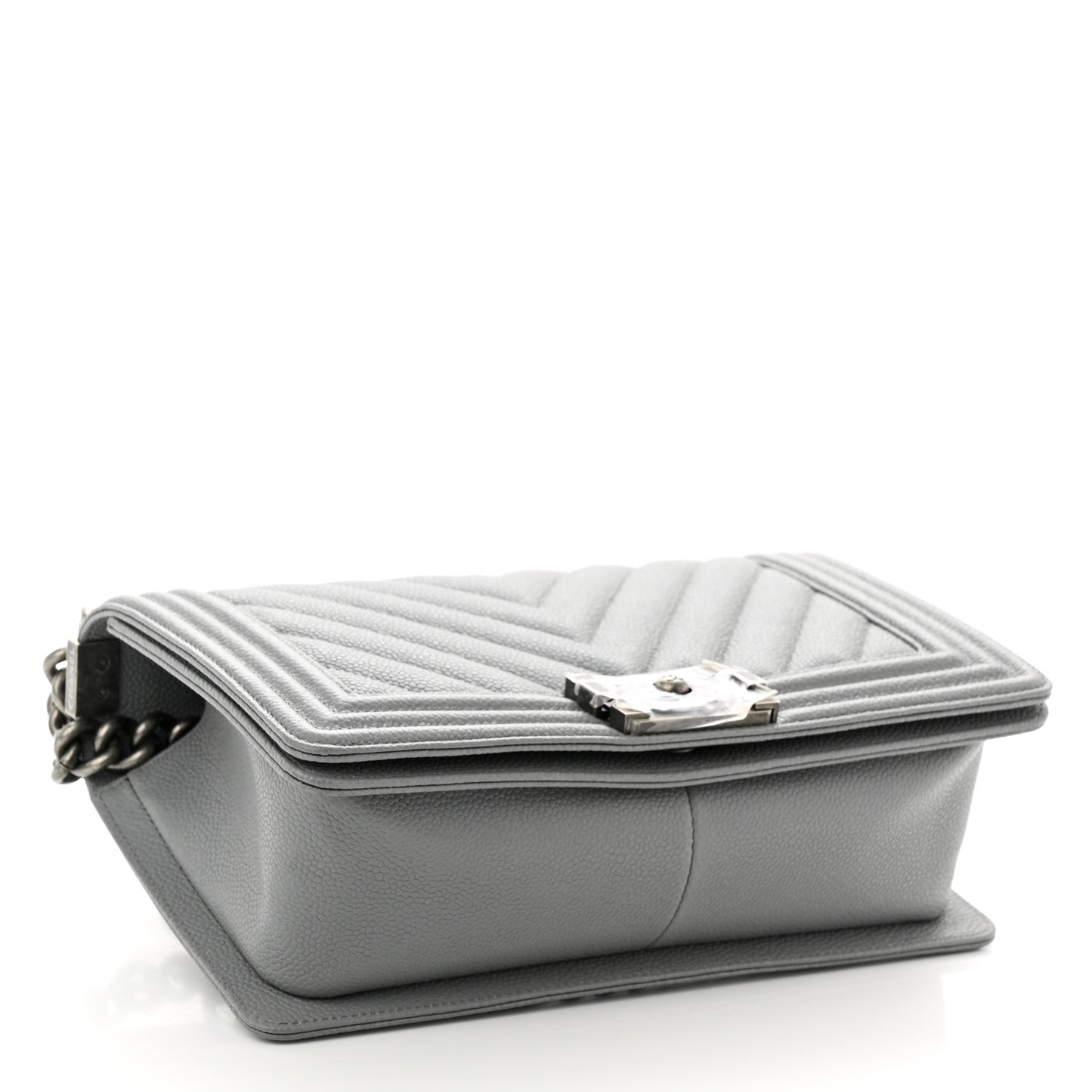 Caviar Chevron Quilted Medium Boy Flap Grey