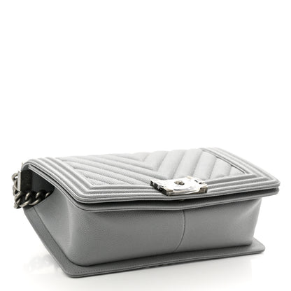 Chanel Caviar Chevron Quilted Medium Boy Flap Grey 4 of 10