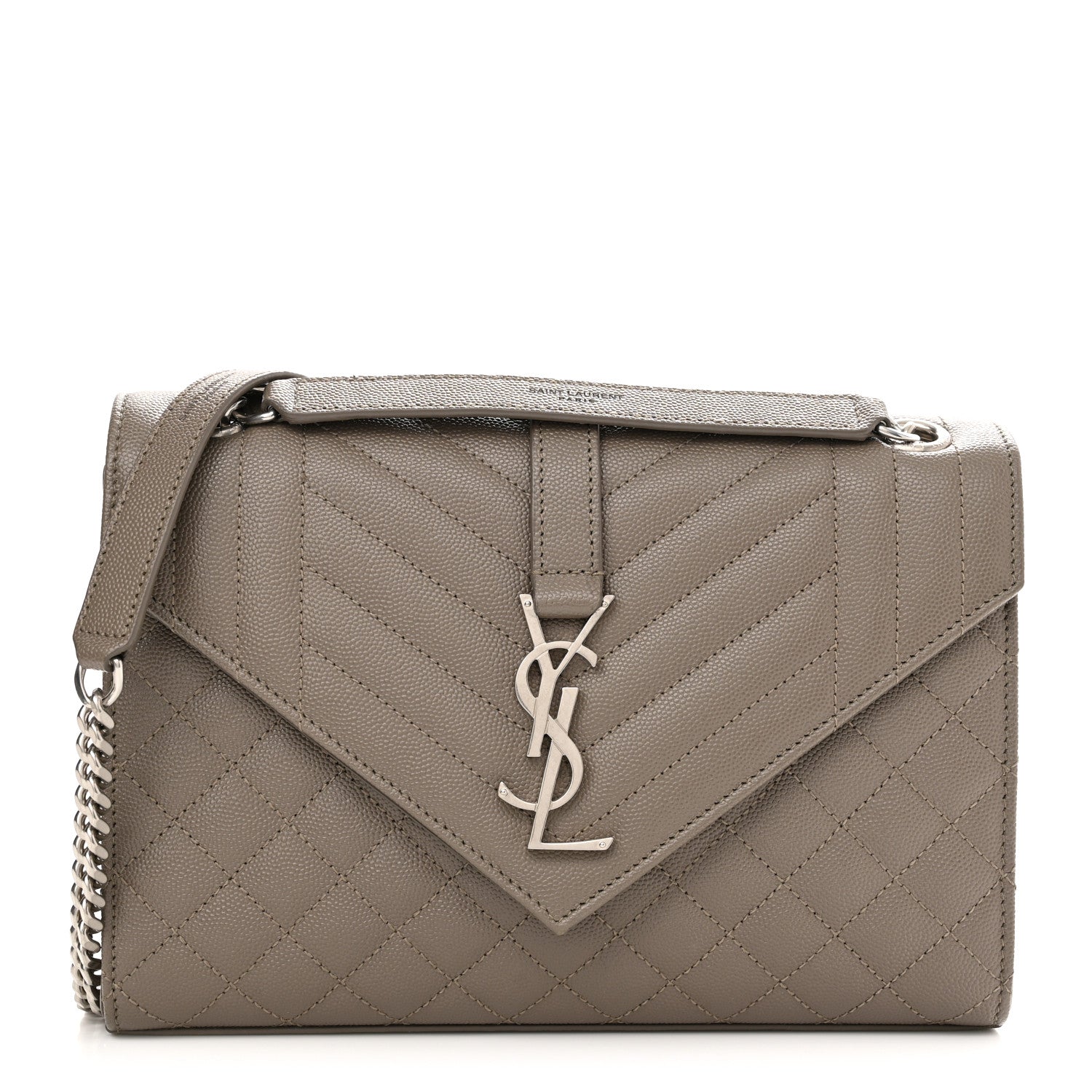 Saint Laurent Grain De Poudre Textured Mixed Matelasse Medium Triquilt Monogram Satchel Dark Beige 1 of 9