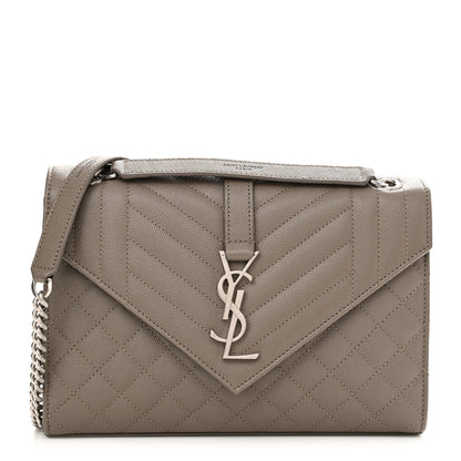 Saint Laurent Grain De Poudre Textured Mixed Matelasse Medium Triquilt Monogram Satchel Dark Beige 1 of 9