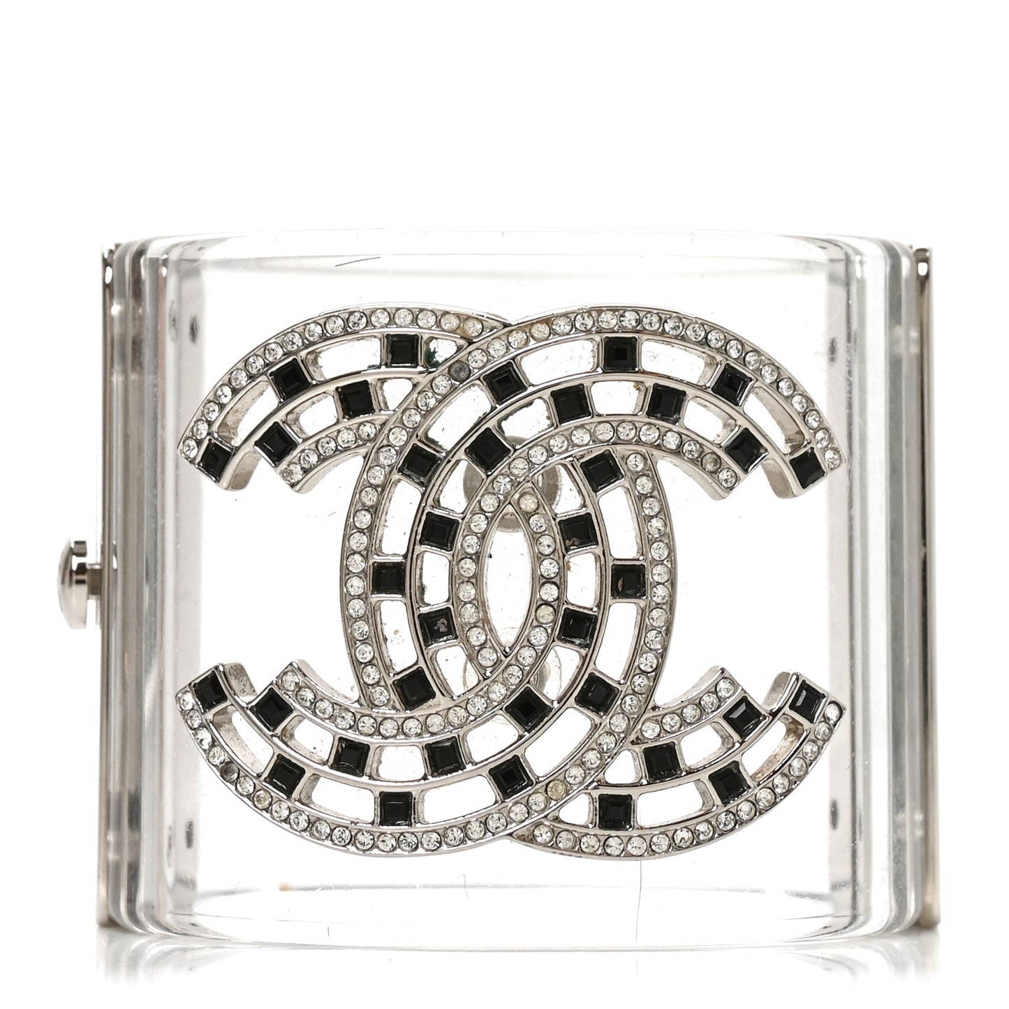 Lucite Baguette Crystal CC Cuff Silver Black