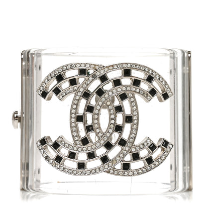 Chanel Lucite Baguette Crystal CC Cuff Silver Black 1 of 4