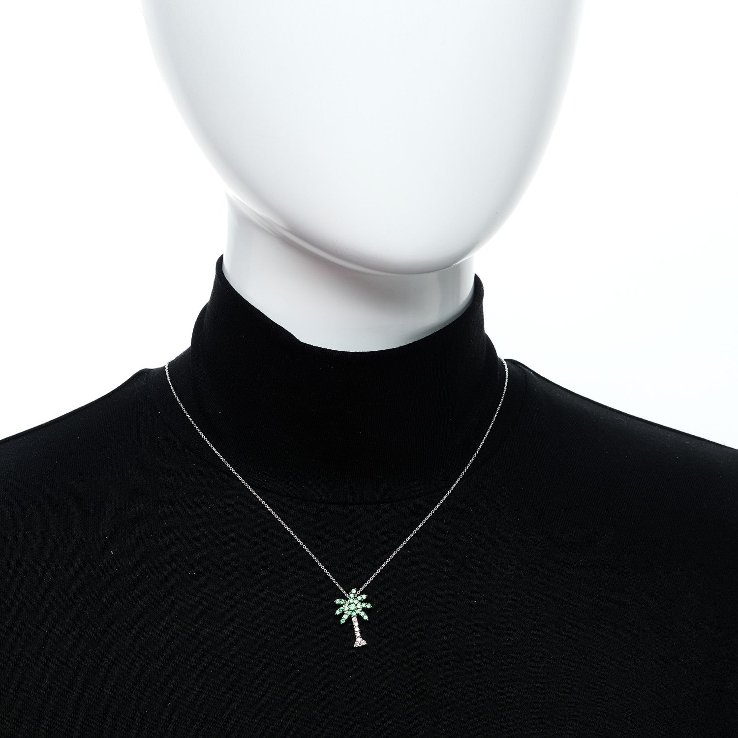 Roberto Coin 18K White Gold Diamond Tsavorite Tiny Treasures Palm Tree Pendant Necklace 2 of 6