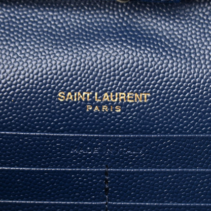 Saint Laurent Grain De Poudre Matelasse Chevron Monogram Chain Wallet Deep Marine 6 of 11