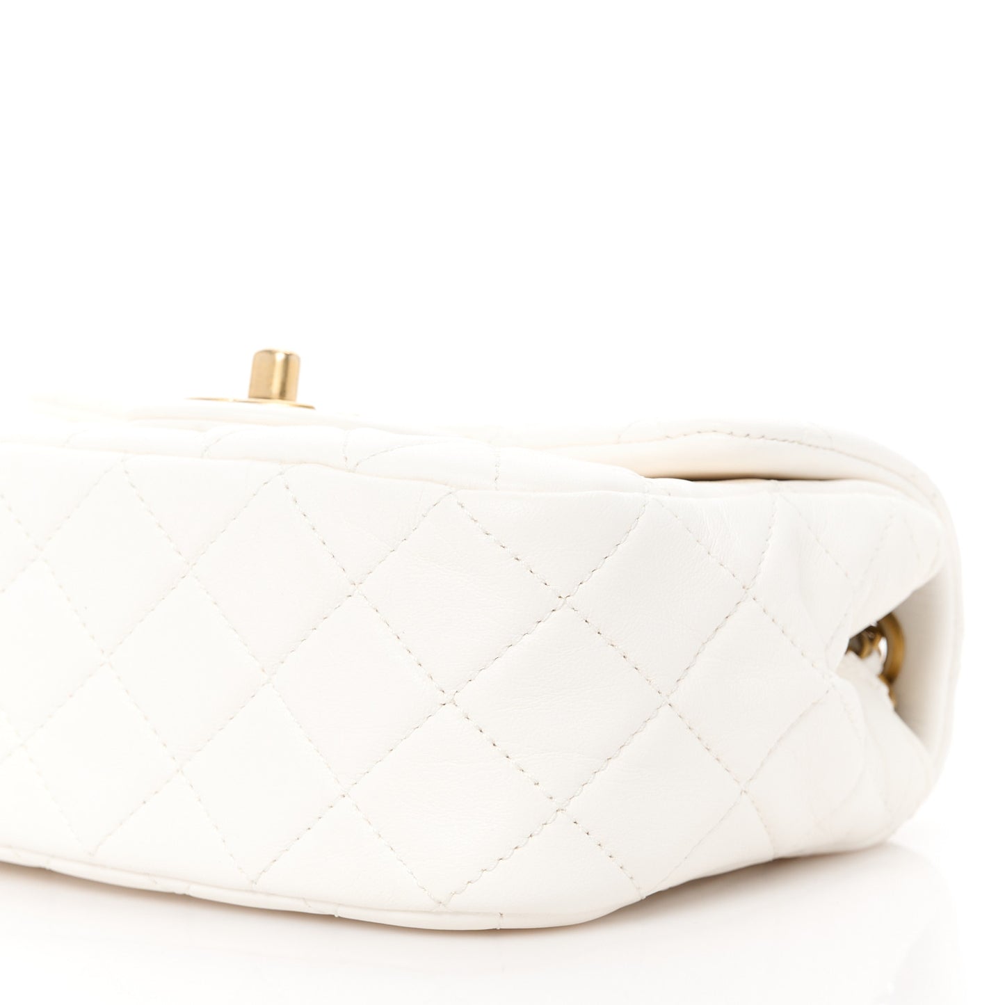 Lambskin Quilted Mini Pearl Crush Flap White