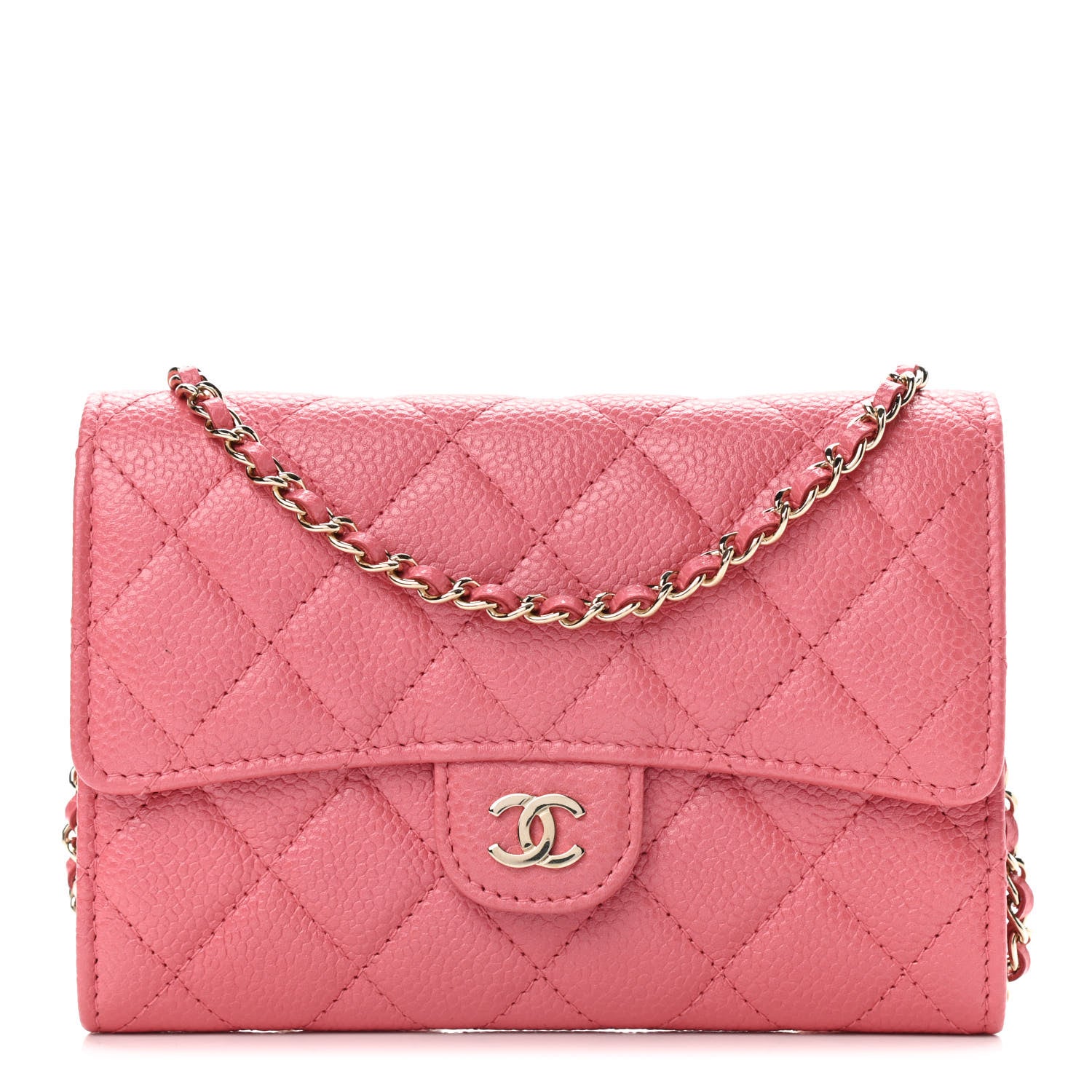 Chanel Iridescent Caviar Quilted Flap Mini Wallet On Chain WOC Pink 1 of 10