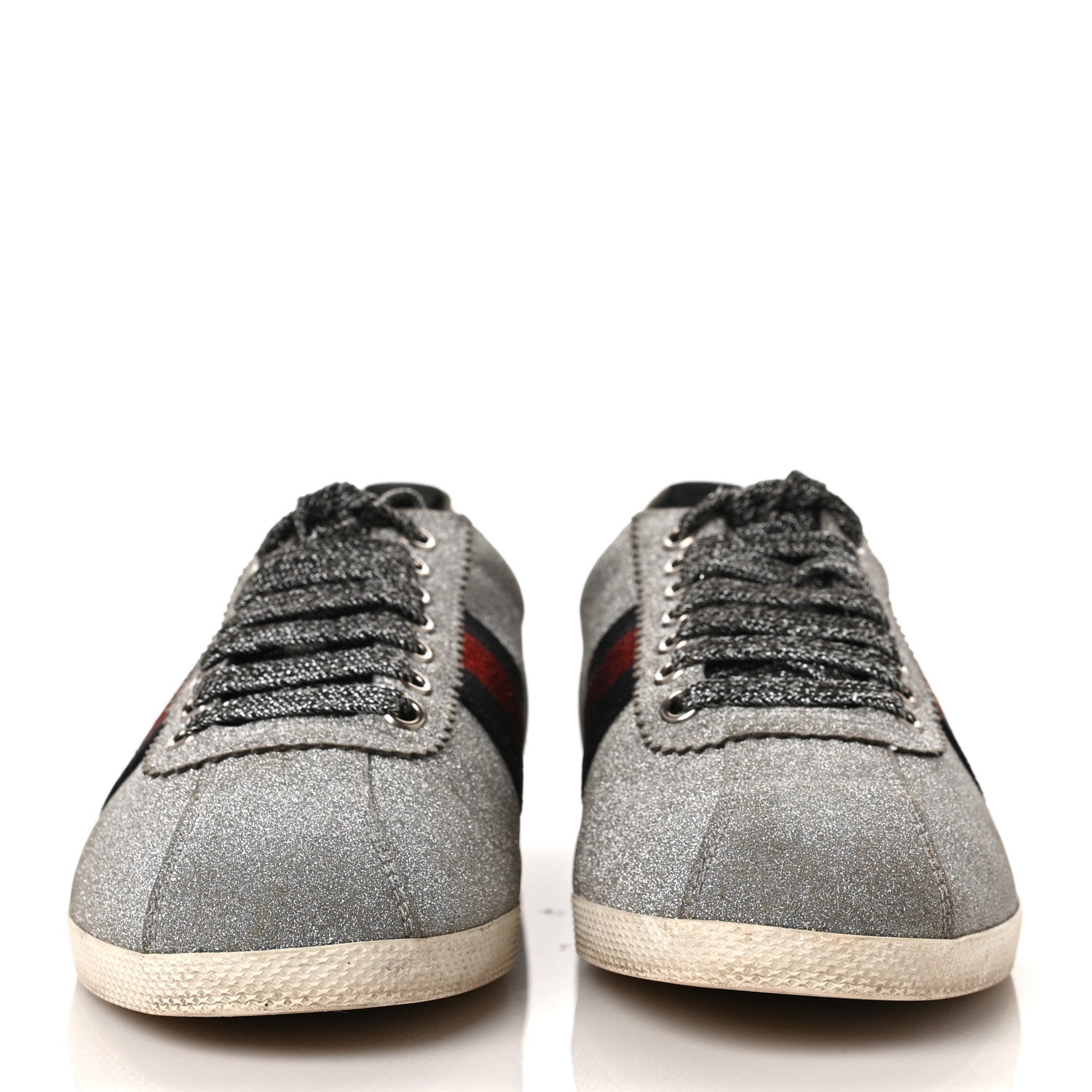 Gucci Glitter Fabric Studded Web Womens Sneakers 38.5 Silver 2 of 8