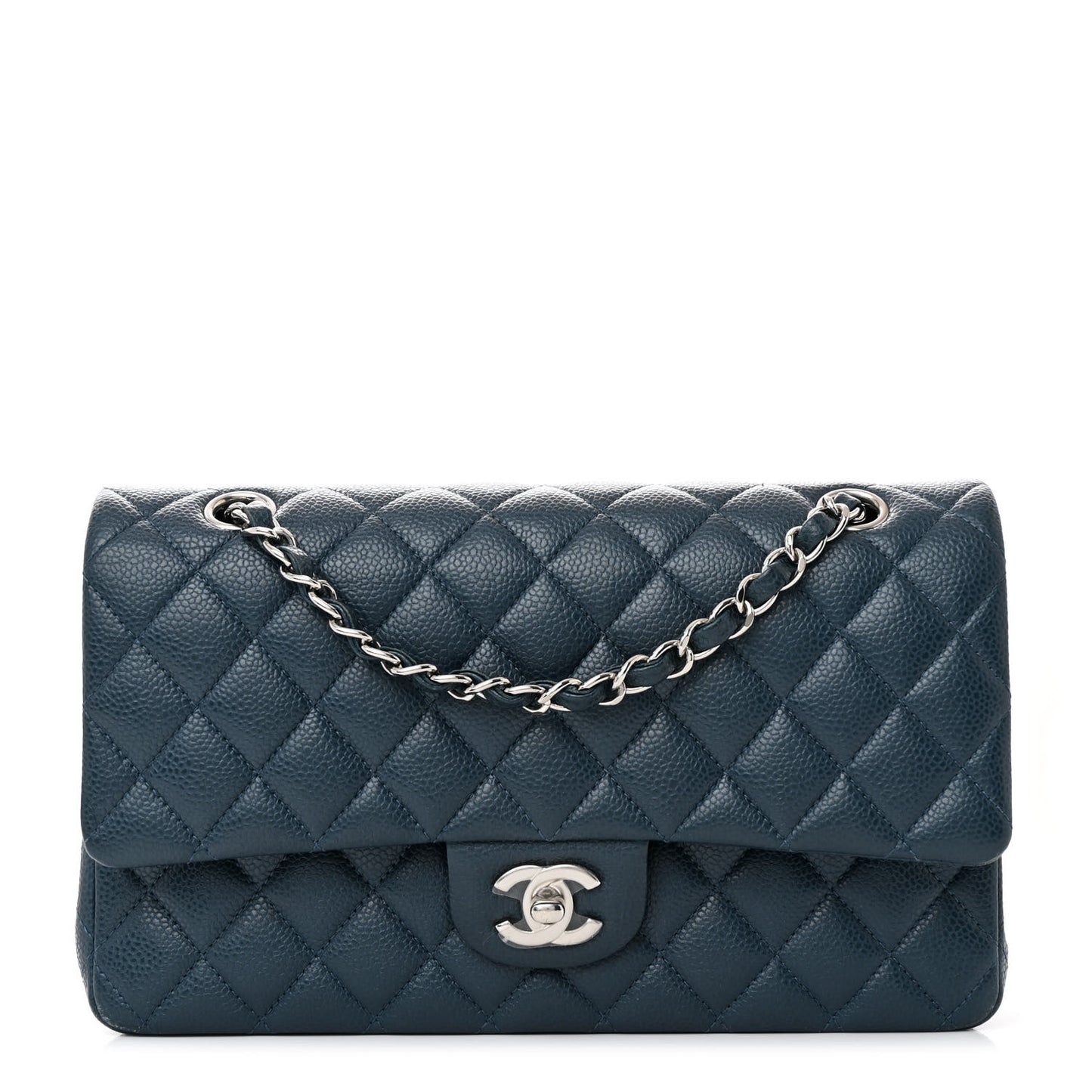 Pearly Caviar Quilted Medium Double Flap Blue