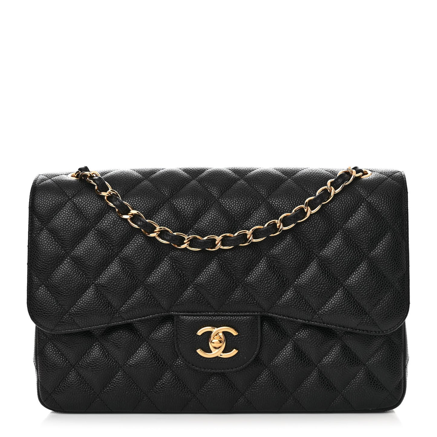 Caviar Quilted Jumbo Double Flap Black