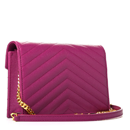 Saint Laurent Grain De Poudre Matelasse Chevron Monogram Envelope Chain Wallet Dark Grape 2 of 6