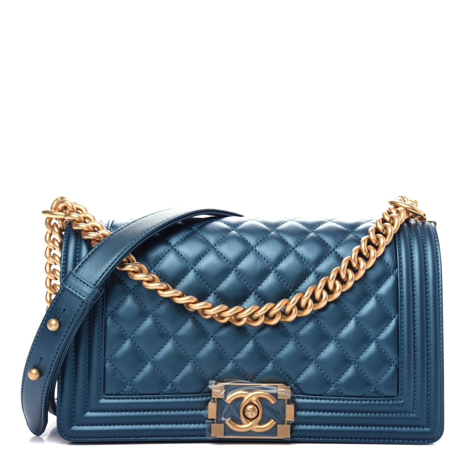 Chanel Metallic Calfskin Quilted Medium Boy Flap Blue 1 of 11