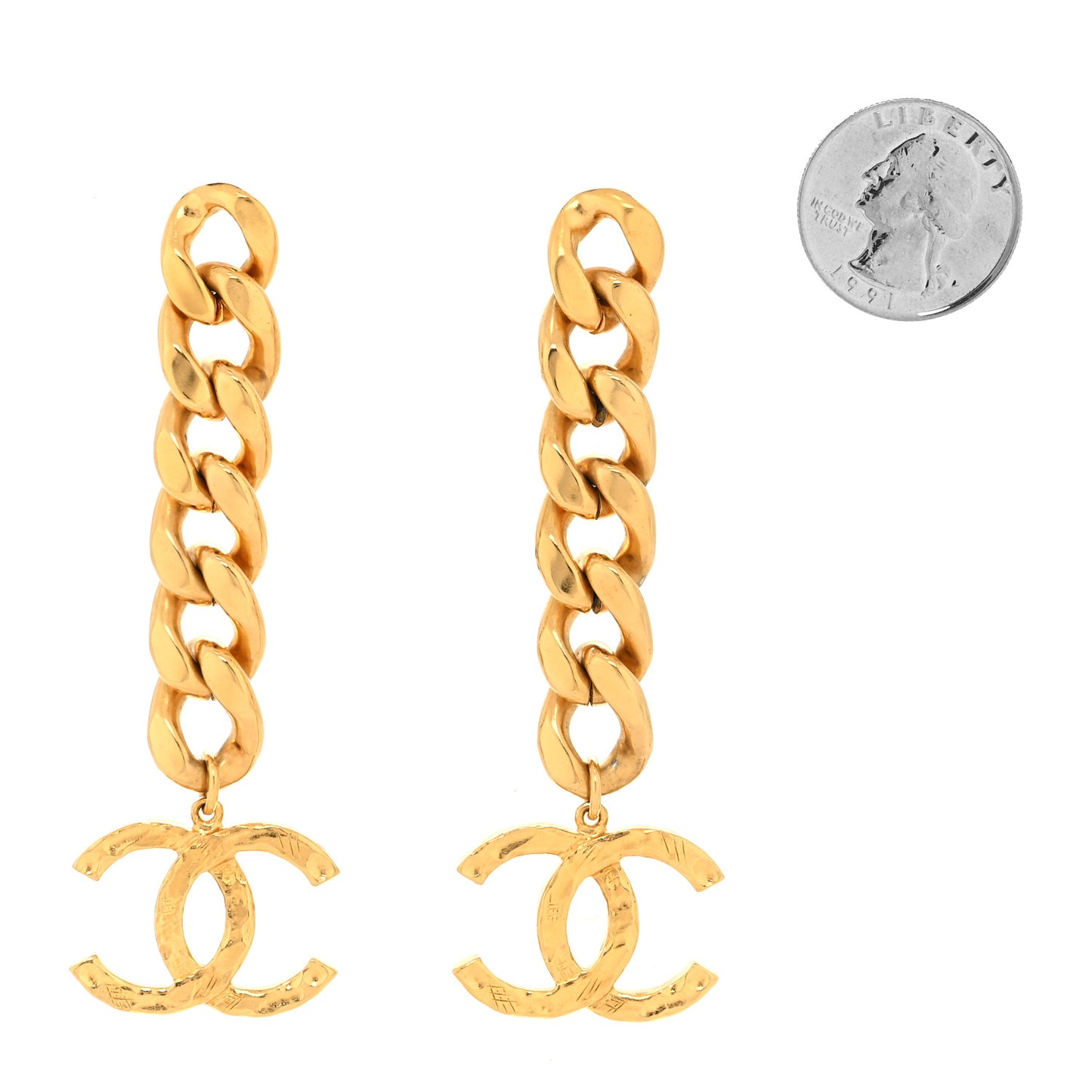 Metal CC Pick Drop Earrings Gold